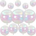 12Pcs Iridescent Round Foil Balloons, 22" 15" 10" 4D Clear Ball Balloon, Holographic Balloons for Birthday Wedding Folding Rainbow Under The Sea Mermaid Party decoration