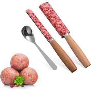 Meatball Maker, 304 Stainless Steel Meatball Press, Non-Stick Meatball Maker for Dumplings, Pastries and Meatballs, Home Kitchen Cooking Tools (Wood, Large)