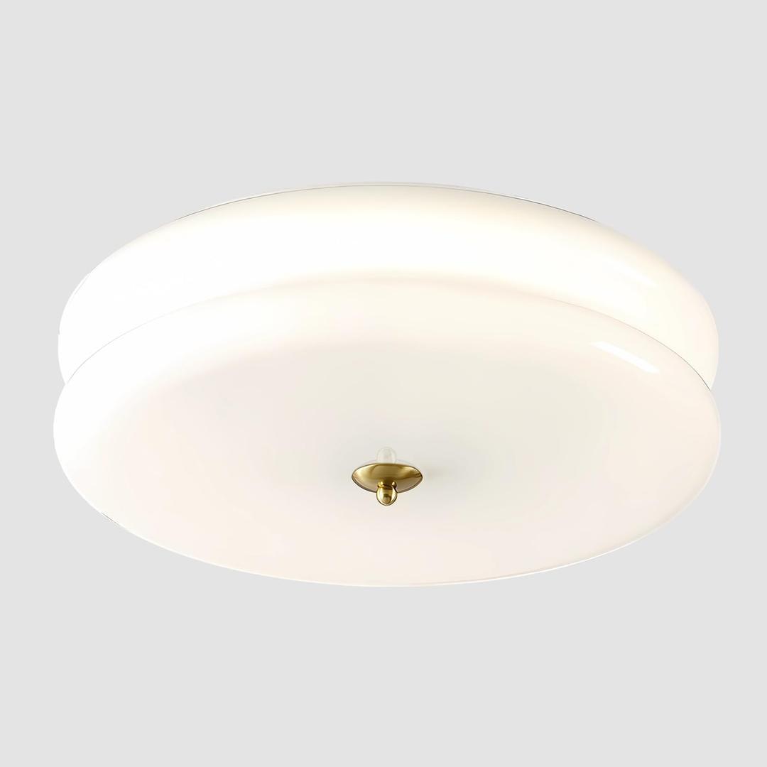 KCO Lighting Modern Hallway Ceiling Lights Milk White Glass Flush Mount Ceiling Light Large Round LED Ceiling Light with Remote Vintage Gold Bathroom Ceiling Lights