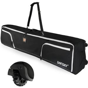 DAFISKY Ski Bags for Air Travel - Ski Bag with Wheels Fit Single Snowboard or Double Skis up to 175 or 190 cm All-Round Padded Protection for Boots, Helmet, Ski Gear (Black)