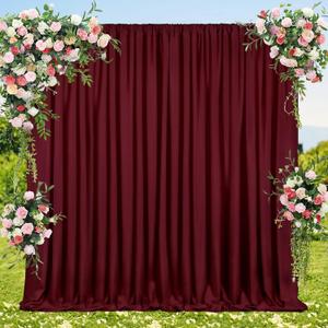 Backdrop Curtains Birthday Background: Polyester Backdrop Panel Fabric 20ftx8ft Wall Backdrop Stage Wedding Decorations Burgundy (4Pcs 5Ftx8Ft)