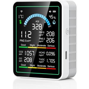 Air Quality Monitor Indoor, 10 in 1 Portable Smartair Quality Tester for CO2 | CO | TVOC | HCHO | Temp | AQI | PM0.3-1 Detection Suitable for Home, Cars, Plants, Pets and Hotels