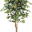 Nearly Natural 6ft Triple Trunk Artificial Ficus Tree with Natural Wood Trunks, Fake Tree for Indoor Home Dcor, Faux Ficus Tree with Black Nursery Pot