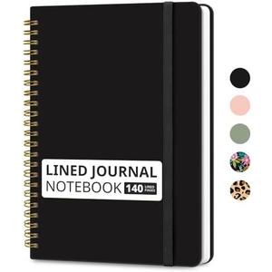Taja Lined Spiral Journal Notebook for Women & Men, 140 Pages, College Ruled Hardcover Notebook for Work & Note Taking, Journals for Writing, A5(6"x8") - Black