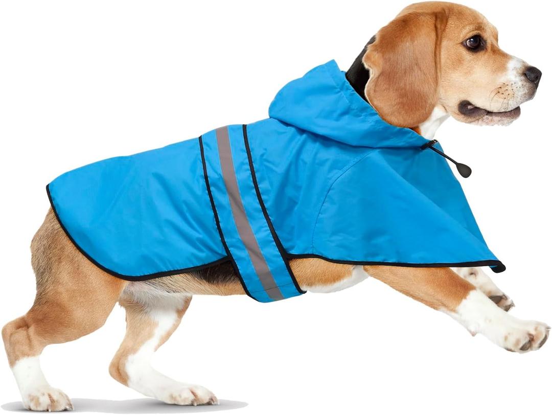 Domagiker Waterproof Dog Raincoats - Hooded Raincoats for Dogs, Adjustable Reflective Dog Rain Coat, Windproof Dog Rain Jacket Pet Rain Slicker Poncho for Small, Medium, Large Dogs (Small, Blue)