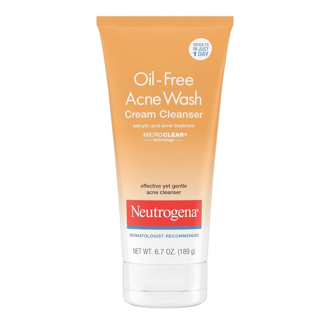 Neutrogena Oil-Free Acne Face Wash Cream Cleanser, 2% Salicylic Acid Acne Treatment, Daily Facial Cleanser for Acne-Prone Skin, 6.7 fl. oz