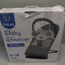 HKAI Baby Bouncer, Portable Baby Bouncer Seat for Babies 0-18 Months, 100% Cotton Fabrics, 3 Modes of use with Rocker and Stationary Options, Infant Rocker Chair with Hanging Toys-Light Grey