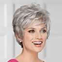 Short Curly Gray Synthetic Wigs for Women, Natural Layered Curly Wig, Lightweight, Heat Resistant, Perfect for Halloween Costume Use (Grey)