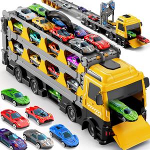 78-Inch Cars Trucks Toys for Toddler 1-3 2-4 3-5 4-7 Years Old Boys Kids, Transport Truck Toy with 24 Pcs Die-Cast Cars, Toys Gifts for 3 4 5 6 Year Old Boy, Toddler Boy Toy Ages 3-5 4-7