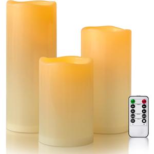 6" 8" 10" x 4" Ivory Large Waterproof Outdoor Flameless Candles Battery Operated LED Flickering Pillar Candles with Remote and Timer for Indoor Outdoor Lanterns, Long Lasting, Set of 3