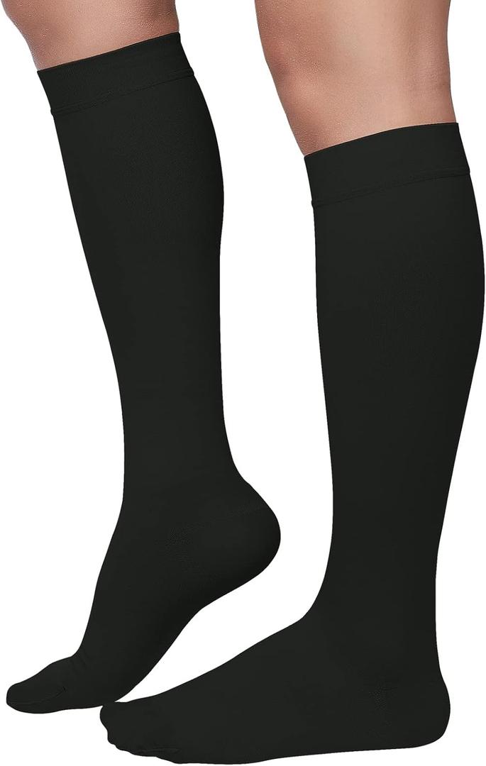 MGANG 20-30 mmHg Compression Socks, Knee High Compression Stocking for Men and Women, Closed Toe, for Varicose Veins, DVT, Swelling, Edema, Shin Splints, Black Large