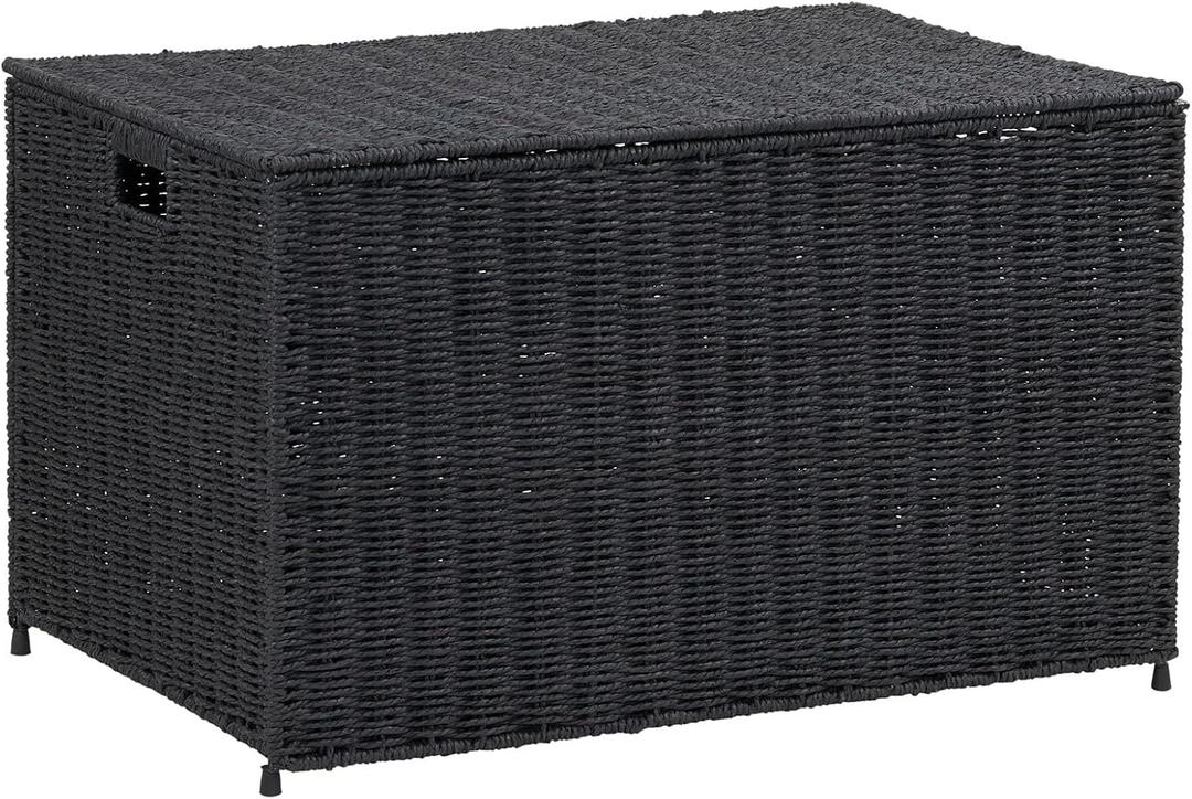 Household Essentials Woven Chest, Decorative Paper Rope Storage Chest for Home Organization, Black (Large)