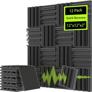 Sound Proof Foam Panels for Walls 12 pack, 2"x12"x12" Quick-Recovery Acoustic Panels Sound Absorbing, 3D Grooves Sound Proofing Panels Adhesive Not Include