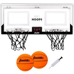 Franklin Sports Over The Door Indoor LED Basketball Hoops-Steel Rim Mini Basket-Includes Ball and Pump-Light Up Backboard