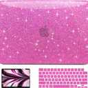 AKIT Compatible with MacBook Air 13 inch Case Sparkly 2025 2024-2022 M4 M3 M2 A3240 A3113 A2681, Glossy Glitter [Anti-Cracking] Hard Shell Laptop Case Cover for MacBook Air 13.6 inch 2025, Hot Pink