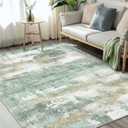 3x5 Rugs for Entryway Entrance Kitchen, Machine Washable Modern Abstract Soft Area Rug, Low Pile Indoor Floor Carpet with Non Slip Backing, Light Green/Cream