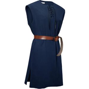 Runcati Mens Pirate Costume Tunic Renaissance Medieval Knight Warrior Sleeveless Lace Up Shirts Viking LARP Halloween Tabard (Blue, L)
