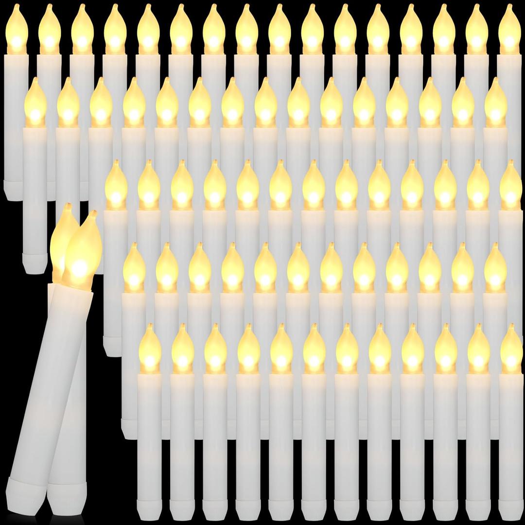 Macarrie 108 Pieces Flameless LED Taper Candles Battery Operated Candles, Flickering Light Electric Handheld Candlesticks, Halloween Christmas Church Party Weddings Decoration(White, Warm White Light)