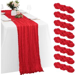8 Pack Red Cheesecloth Table Runners 20x120 Inch Gauze Table Runner 10FT Easter Cheese Cloth Table Runner Rustic Sheer Runner for Wedding Baby Shower Birthday Party Table Decor