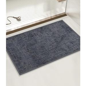 YIHOUSE Bath Mat Non Slip Small Absorbent Quick Dry Bath Mat for Bathroom Floor Thin Bathroom Rugs Fit Under Door Washable Low Pile for Sink, Grey 16"x24"