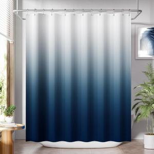 AmazerBath Shower Curtain, Cloth Ombre Blue Shower Curtain Set with 12 Shower Curtain Hooks, Washable Fabric Navy and White Shower Curtain, Rustic Farmhouse Bathroom Shower Curtain, 72x72 Inches