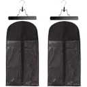 2 Pack Hair Extension Storage Bag Hair Extension Hanger Strong Holder Dust-Proof Portable Suit with Transparent Zip Up Closure- Lightweight, Waterproof and Portable (Black) (23.6 Inch)