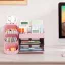 HBlife Desk Organizer with Pen Pencil Holder for Desk, Pen Organizer with 2 Drawers, Desk Organizers and Accessories with 4 Compartments, Desktop Storage for Office Home School Art Supplies, Pink