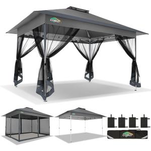 COBIZI 10x15 FT Pop up Gazebo on Clearance - Outdoor pop up Heavy Duty Canopy Tent,carpas para Patio, Screen Tents with Portable Carry Bag, Patio Gazebos for Camping, Garden, Deck, Backyard, Darkgrey