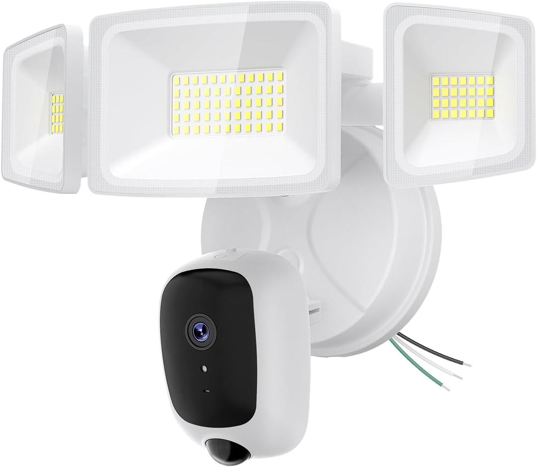 6500LM Floodlight Camera Hardwired, 2K HD Security Camera Outdoor with Motion-Activated, Color Night Vision, 24/7 Recording, 2-Way Audio, 2.4G WiFi, Built-in Siren, Works with Alexa & Google (White)