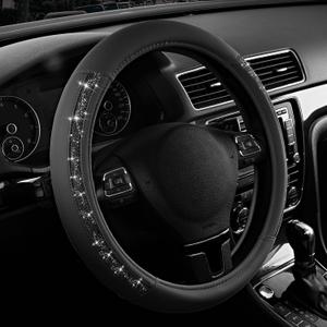 Road Comforts Steering Wheel Cover, Glitter Bling Leather Wheel Cover, Universal Fit 14.5"-15.5" Steering Wheels for Women & Girls, Anti-Slip Car Wheel Protector for Cars, Trucks, Vans, SUVs-Black