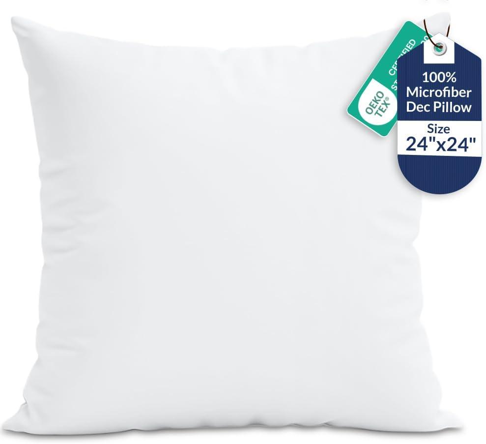 ROYALE LINENS 24 x 24 Pillow Insert - Down Alternative Throw Pillows Insert - Square Pillow Pack of 1 White - Bed & Couch Pillows - Inner Cushion for Bed, Cushion for Living Room - Shams Stuffer