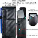 Holster Pouch for Samsung Galaxy Z Fold 7/6/5/4/3 with S Pen Holder & Belt Clip & Card Holder, Luxury Carbon Fiber Leather Holster Case with Belt Loop&Metal Clip&Magnetic Closuer (Vertical)
