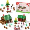 SainSmart Jr. Wooden Logs Set 182 Pcs Building House Toy for Toddlers with Christmas Tree Logs, Classical STEM Construction Kit Compatible with Lincoln Logs for 3+ Kids