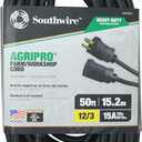 Southwire AGRIPRO Heavy Duty Extension Cord, 50Ft, 12 Gauge, 3 Conductor, Farm/Workshop Cord SJTOW, Black, 64816901