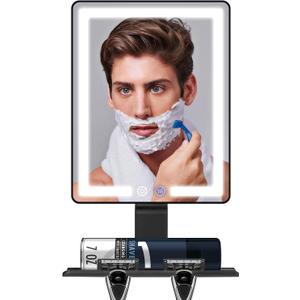 Heated Shower Mirror Fogless for Shaving, Anti Fog Shower Mirror with Light, 5000mAh Rechargeable Large 12.58" Fog Free Mirror for Shaving with Razor Holder for Men & Woman, Removable, NO-Drilling
