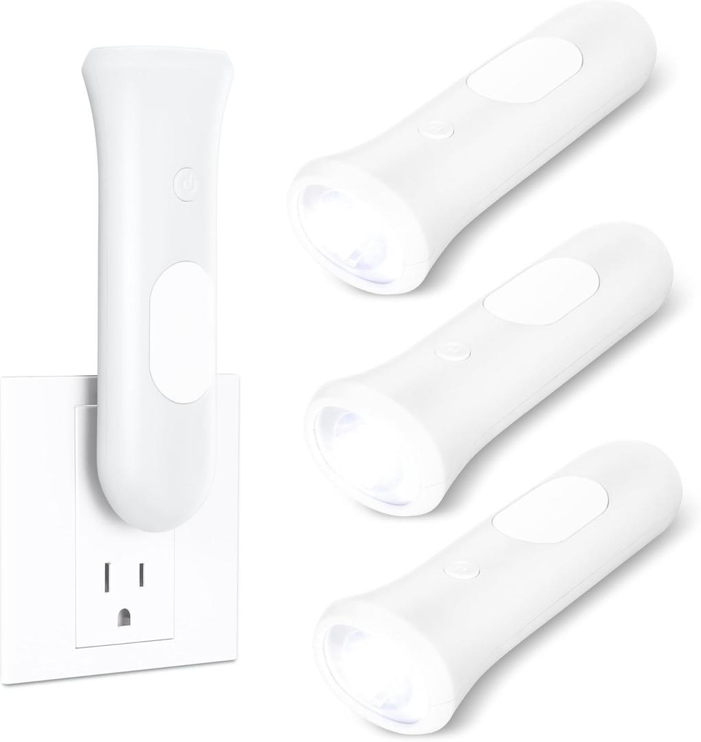 4 in 1 Emergency Lights for Home Power Failure, 3 Pcs Rechargeable LED Flashlight Plug in Wall, Automatic Turn-On Power Outage Night Light Flashlight for Hurricane Preparedness Items