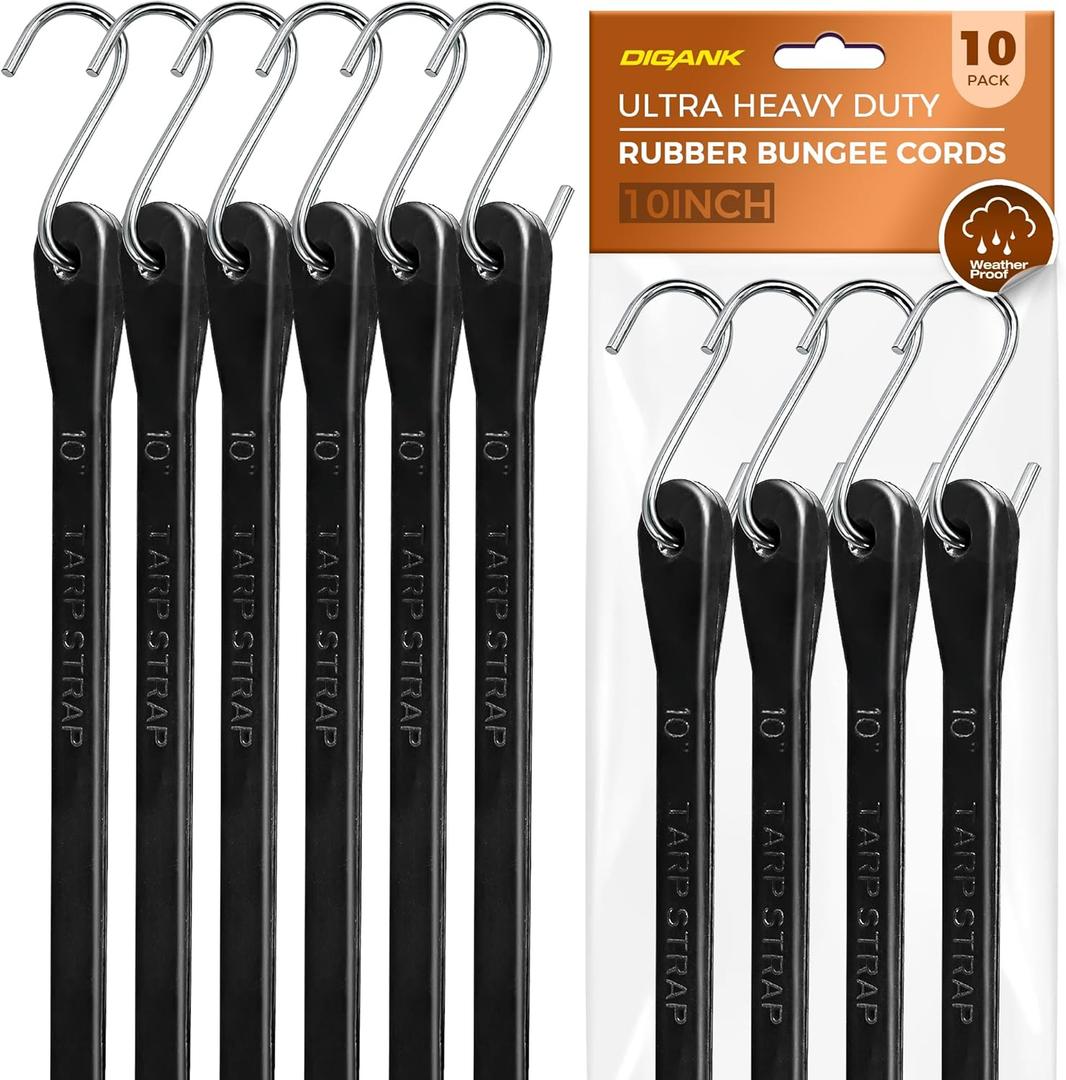 Small Bungee Cords with Hooks 10", Short Elastic EPDM Rubber Straps, 10 Pack Mini Bungee Tie Downs for Bike Accessories, Tool Bags, Car Gear, Wire & Pipe Organization, 180 lbs Load