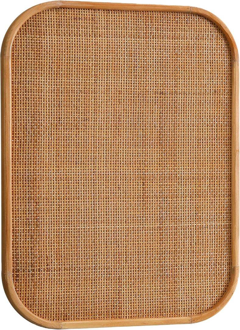 SOFE Woven Rattan Bulletin Board with Wood Frame, 20 26 Inches Decorative Pin Boards for Walls, Boho Message Boards, Home Kitchen Office Wall Organizer, Vertical or Horizontal, 26" x 20.1"