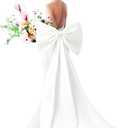 Bencailor Long 67" Big Satin Bow Cape Large Detachable Bow Train for Dress Waist Sash Belt for Bride Formal Wedding Dress
