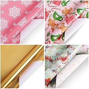 LaRibbons Christmas Wrapping Paper Set, Snowflake & Reindeer & Gingerbread Man Design with Gift Bow & Ribbons & Tags, Perfect for Christmas, Winter Party, 30 Inch X 10 Feet (4Rolls, 100 sq.ft.ttl.)