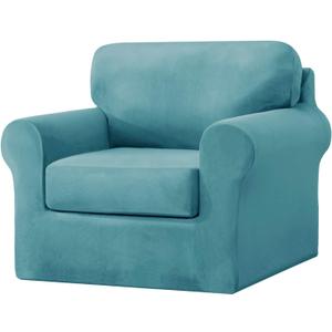 vctops 3 Pieces Velvet Stretch Armchair Sofa Cover for 1 Seater Couch Soft Washable Sofa Slipcover with Individual Backrest and Cushion Cover for Kids Cats Dogs 32"-47"(1 Cushion Armchair), Teal