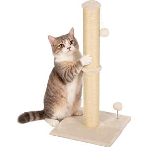 FDW 33 Inch Cat Scratching Post Cat Scratcher Natural Sisal Rope Scratch Post Trees with Hanging Ball for Indoor Cats and Adults,Beige