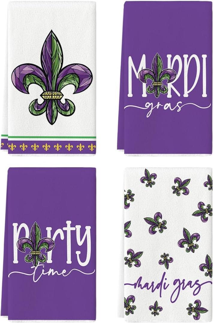 Artoid Mode Iris Perty Cary Mardi Gras Kitchen Towels Dish Towels, 18x26 Inch Farmhouse Decoration Cleaning Set of 4