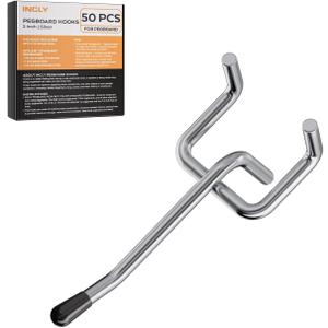 INCLY 50 Pack Pegboard Hooks, 2 Inch Metal Peg Board Hooks Accessories, Peg Board Tool Hangers Fit for 1/8 and 1/4" Pegboard Hanging Tools for Garage, Craft Room, Kitchen, Store
