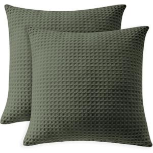 100% Egyptian Cotton 600 TC Waffle Weave Throw Pillow Covers 2 Pack, 20" x 20"