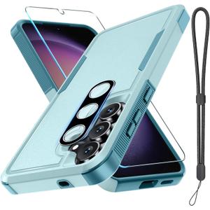 for Samsung Galaxy S25 FE Case with Screen Protector+Camera Lens Cover,Military Grade Heavy Duty Shockproof Phone Cover with Wrist Lanyard Strap for Samsung S25fe,Mint Green