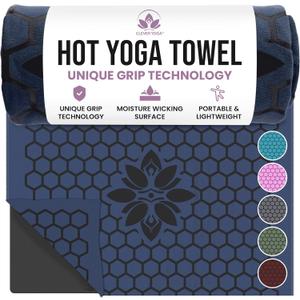 Clever Yoga Hot Yoga Mat Towel – Non-Slip Grip for Hot Yoga, Sweat Absorbent, Honeycomb Silicone Grip, Stays Flat – Ideal for Pilates, Travel, Washable & Lightweight - Dark Blue