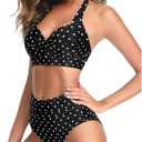 Tempt Me Women Two Piece Swimsuit High Waisted Bikini Halter Vintage Retro Bathing Suit Push up Swimwear (Black, L)