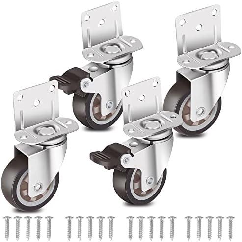 Nefish Side Mount Casters 2 Inch L-Shaped Small Rubber Caster Set of 4, Ball Bearing 360 Degree Plate Swivel Castors Wheel 600 LBS, Casters Wheels for Furniture, Baby Bed, Kitchen, Cabinet, Table