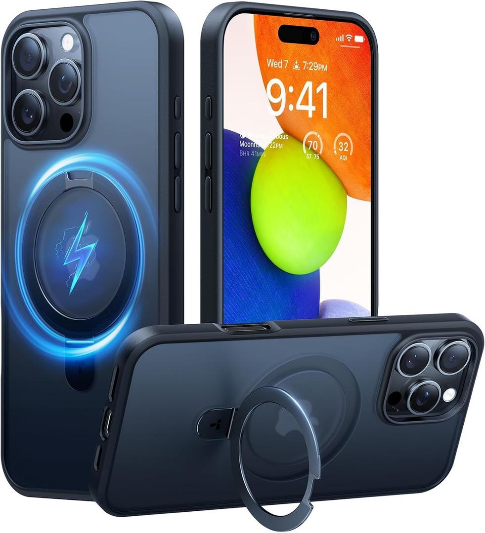 TORRAS Ultra-Magnetic Ostand for iPhone 16 Pro Case, [Compatible with MagSafe] [Flexible Stable Stand] Military-Grade Protection Translucent Slim Anti-Scratch Ring Kickstand, Frosted Black 6.3"